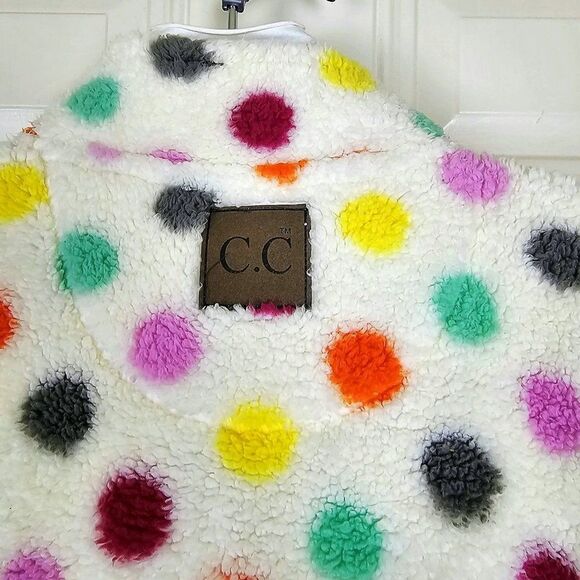 Girlie Girl CC Sherpa Pullover Jacket 1/4 Zip Up White Polka Dot Size 2XL - Picture 6 of 8